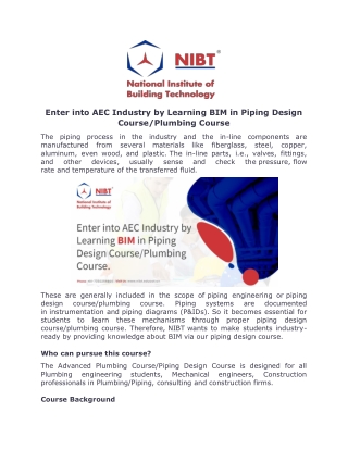 Enter into AEC Industry by Learning BIM in Piping Design CoursePlumbing Course-converted