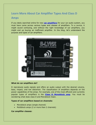 Learn More About Car Amplifier Types And Class D Amps