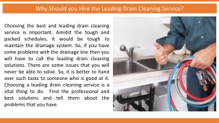 Why Should you Hire the Leading Drain Cleaning Service