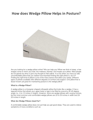 How does Wedge Pillow Helps in Posture?
