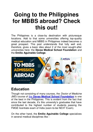 Going to the Philippines for MBBS Abroad Admission