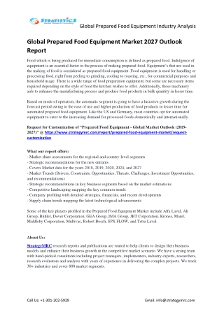 Global Prepared Food Equipment Market Trends, Insights, Challenges