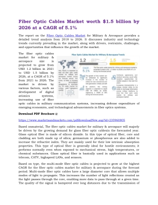 Fiber Optic Cables Market worth $1.5 billion by 2026 at a CAGR of 5.1%