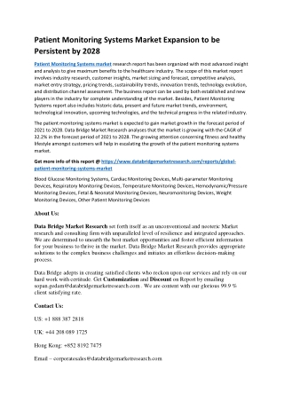 Patient Monitoring Systems Market Expansion to be Persistent by 2028