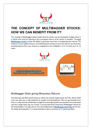 THE CONCEPT OF MULTIBAGGER STOCKS HOW WE CAN BENEFIT FROM IT