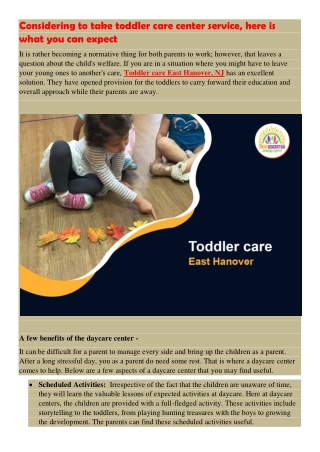 Considering to take toddler care center service