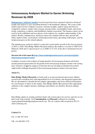 Immunoassay Analyzers Market to Garner Brimming Revenues by 2028