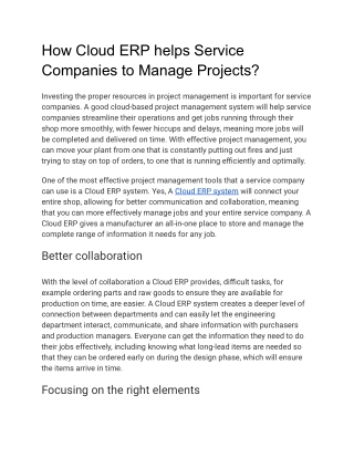 How Cloud ERP helps Service Companies to Manage Projects_