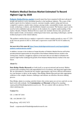 Pediatric Medical Devices Market Estimated To Record Highest Cagr by 2028