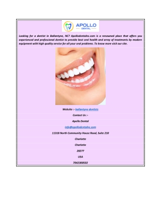 Ballantyne Dentists  Apollodentalnc.com
