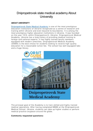 Dnipropetrovsk state medical academy About University
