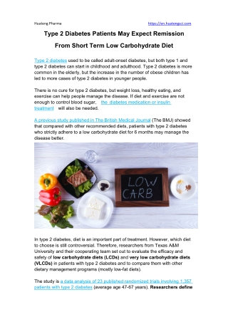 Type 2 Diabetes Patients May Expect Remission From Short Term Low Carbohydrate Diet Huateng