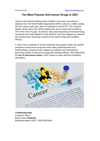 Ten Most Popular Anti-cancer Drugs In 2021 Huateng