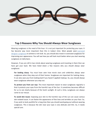 Top 3 Reasons Why You Should Always Wear Sunglasses