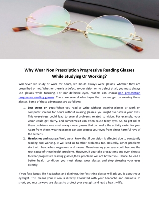 Why Wear Non Prescription Progressive Reading Glasses While Studying Or Working