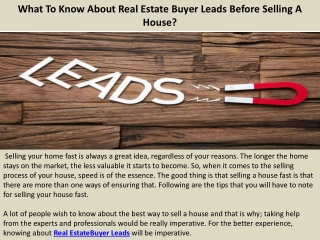 What To Know About Real Estate Buyer Leads Before Selling A House
