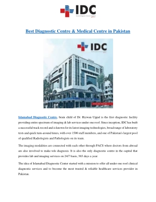 Best Diagnostic Centre & Medical Centre in Pakistan | IDC Pvt.Ltd