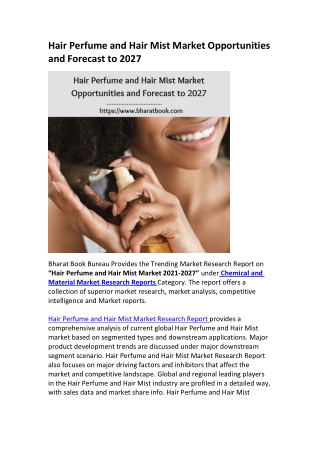 Hair Perfume and Hair Mist Market Opportunities