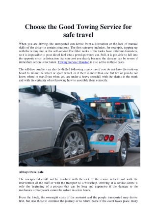Choose the Good Towing Service for safe travel