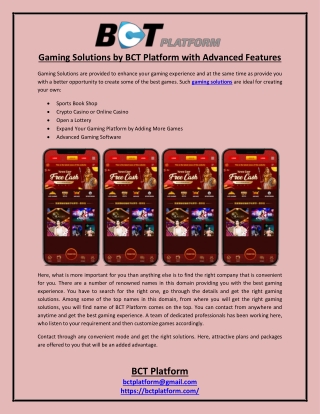 Gaming Solutions by BCT Platform with Advanced Features