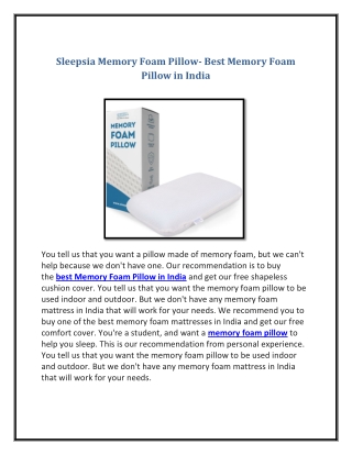 Sleepsia Memory Foam Pillow