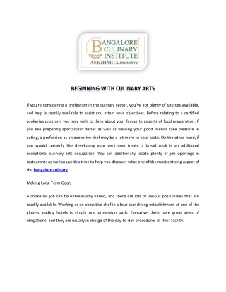 Culinary Course in Bangalore