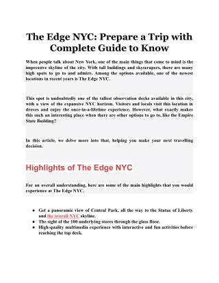 The Edge NYC: Prepare a Trip with Complete Guide to Know