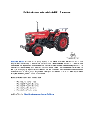 Mahindra Tractor Features in India 2021 | Tractorgyan