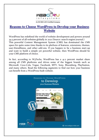 Reasons to Choose WordPress to Develop your Business Website