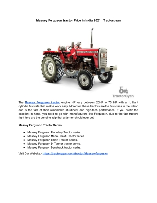 Massey Ferguson Tractor Price in India 2021 | Tractorgyan