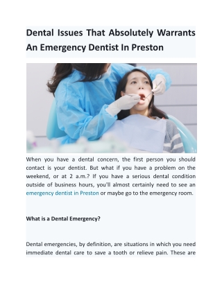 Dental Issues That Absolutely Warrants An Emergency Dentist In Preston