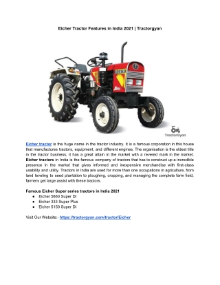 Eicher Tractor Features in India 2021 | Tractorgyan