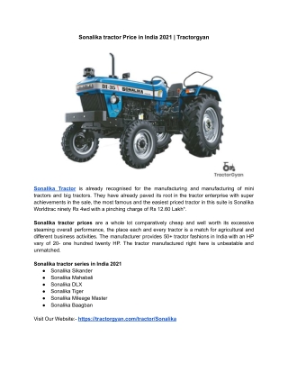 Sonalika Tractor in India 2021 | Tractorgyan