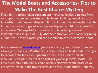 The Model Boats and Accessories- Tips to Make the Best Choice Mystery