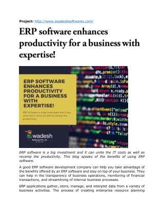 ERP software enhances productivity for a business with expertise!