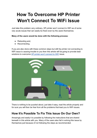 How To Overcome HP Printer Won't Connect To WiFi Issue