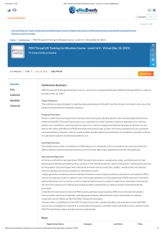 PDO Thread Lift Training Certification Course - Level I & II, Virtual _ eMedEvents