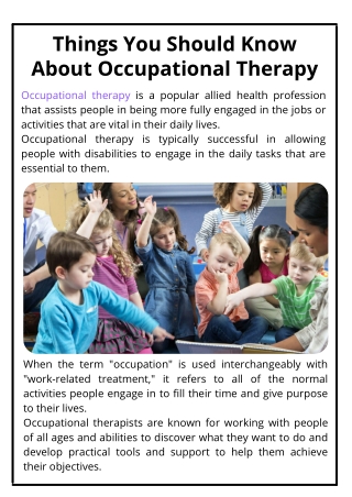 Things You Should Know About Occupational Therapy