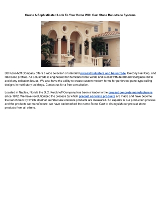 Create A Sophisticated Look To Your Home With Cast Stone Balustrade Systems