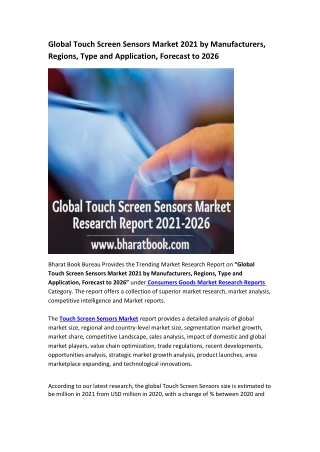 Global Touch Screen Sensors Market Research Report 2021-2026