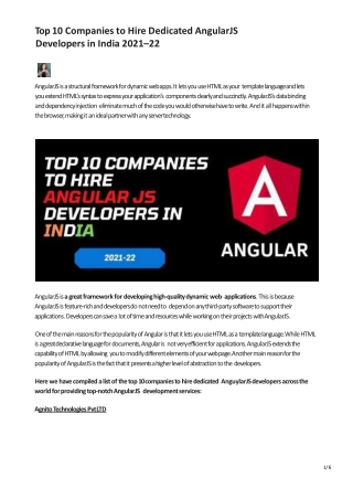 Top 10 Companies to Hire Dedicated AngularJS Developers