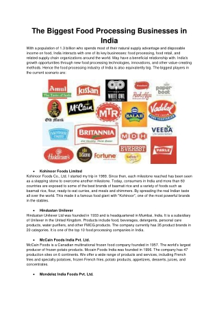 The Biggest Food Processing Businesses In India