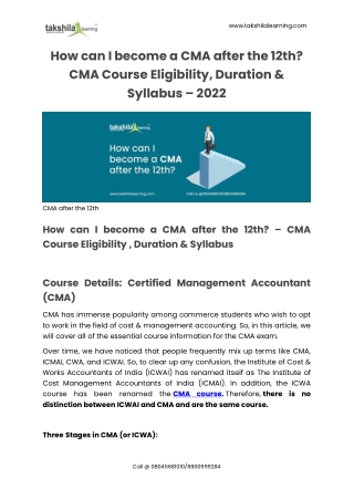 How to become a CMA after the 12th? - CMA Course Duration & Syllabus