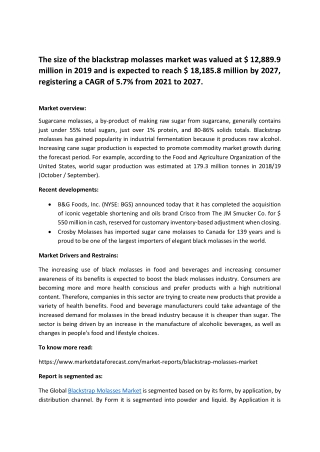 Blackstrap Molasses Market Market Size and Forecast to 2026