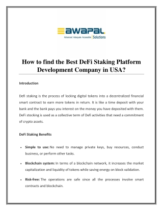 How to find the Best DeFi Staking Platform Development Company in USA