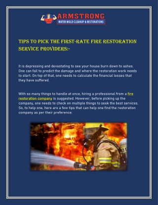 One Step Solution For Fire And Water Restoration Service