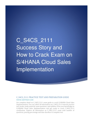 C_S4CS_2111 Success Story and How to Crack Exam on SAP S/4HANA Cloud