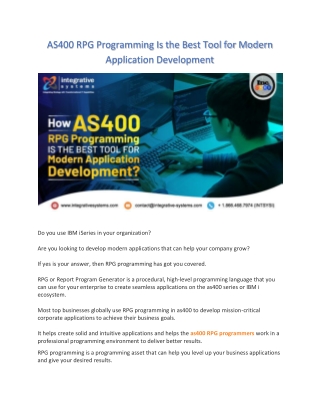 AS400 RPG Programming Is the Best Tool for Modern Application Development