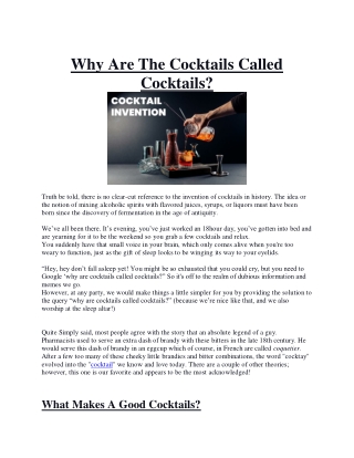 Why Are The Cocktails Called Cocktails
