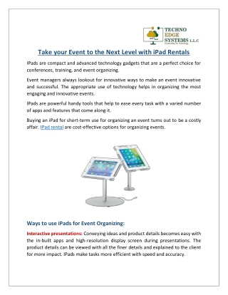 Take your Event to the Next Level with iPad Rentals